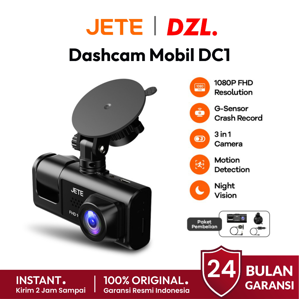 DZL - JETE DC1 Dashcam 1080P Full HD Sensor Parkir Monitor Camera Mobil Dashboard Official Store Ori