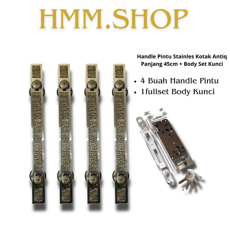 (4 Handle + kunci) Handle 20x40 ANTIK Tarikan Pintu Kupu Tarung Set Body Pegangan Pintu
