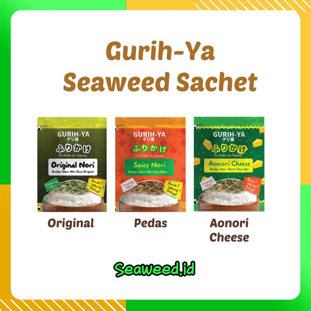 

Gurih-Ya Seaweed Nori Seasoning (Abon Rumput Laut) Sachet 5.5gr Rasa Original / Pedas / Aonori Cheese