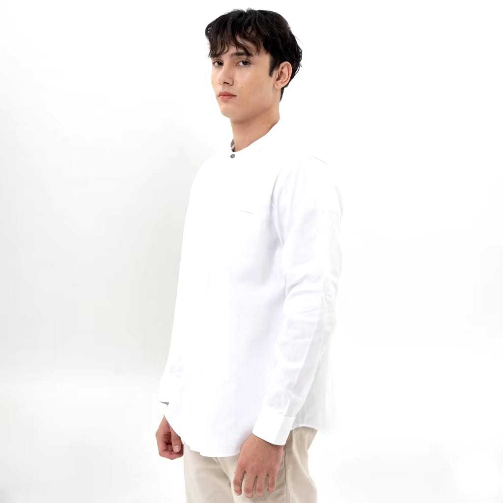 Kemeja Pria Shanghai Polos Panjang Putih Oxford