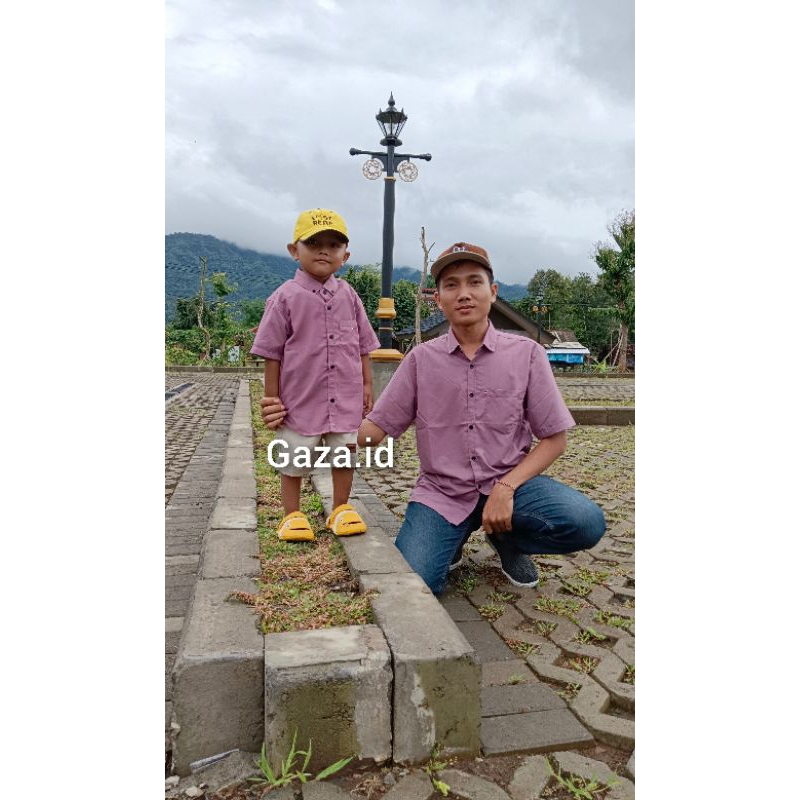 Kemeja polos couple dusty purple ayah dan anak casual hem polosan kopel dusty pria