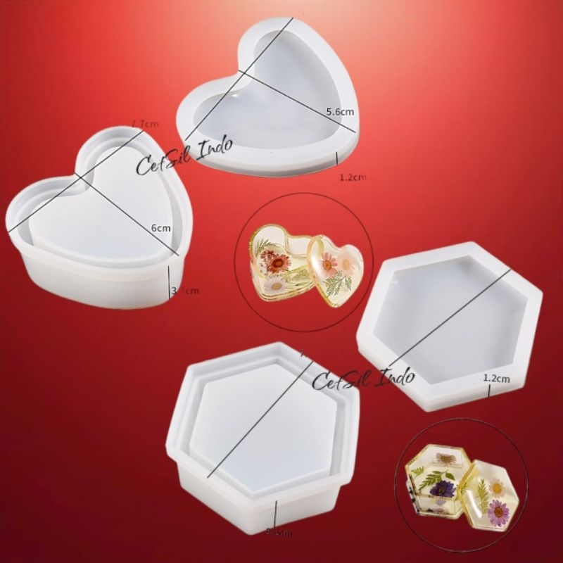 CETAKAN SILIKON RESIN EPOXY BENTUK HEXAGONAL & LOVE STORAGE