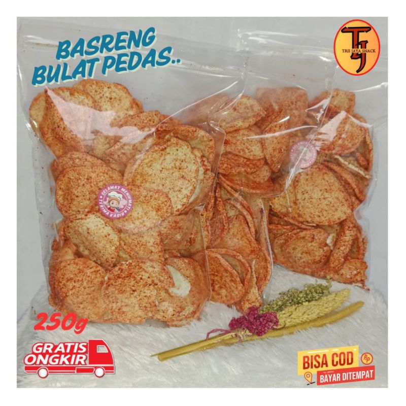 

Basreng Bulat/Koin 1kg Pedas daun jeruk renyah garing,rasa berkualitas