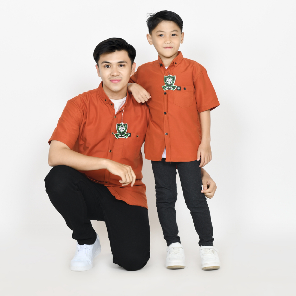 Teracota Merah Bata Kemeja Couple Ayah Anak Lengan Pendek-Panjang Katun