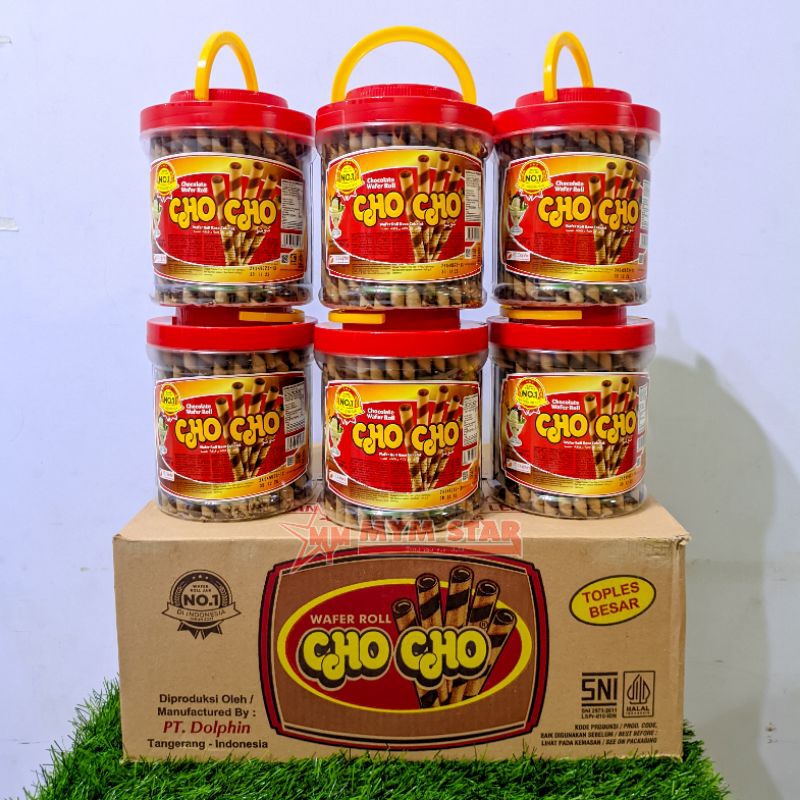 

(1 DUS) Cho Cho Chocolate Wafer Roll Rasa Cokelat Toples 500g isi 6
