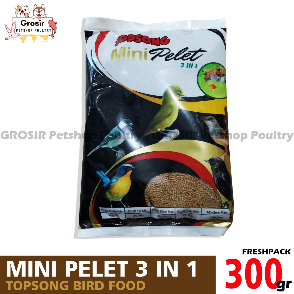 PAKAN BURUNG TOPSONG MINI PELET 3 IN 1 FORMULA BIRD FOOD VOER KUNING COKLAT