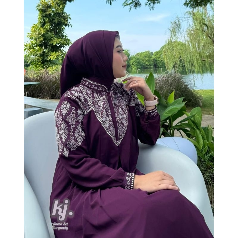 set hijab gamis produk Khadijah edisi Anora dress gamis hijab bordir kekinian viral