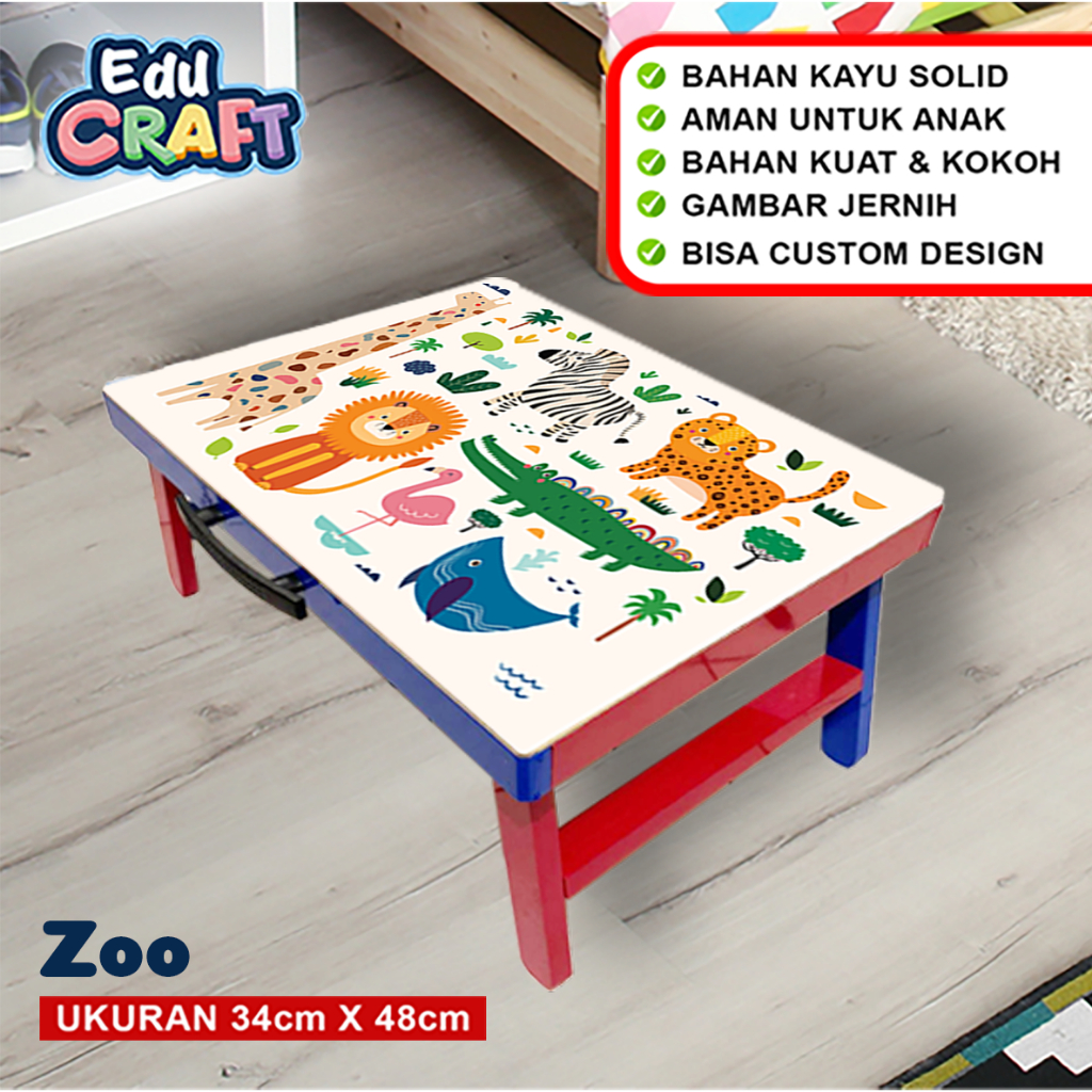 

Meja Lipat Belajar Anak Kayu Karakter Zoo Aesthetic / Meja Lipat Custom Anak / Portable Serbaguna