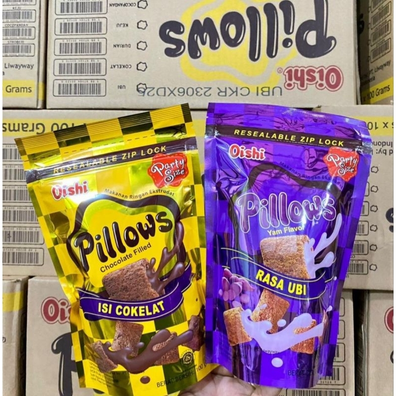 

Oishi Pillows Cokelat & Ubi Kemasan Pouch 100 g dan Pillows Ubi Renceng