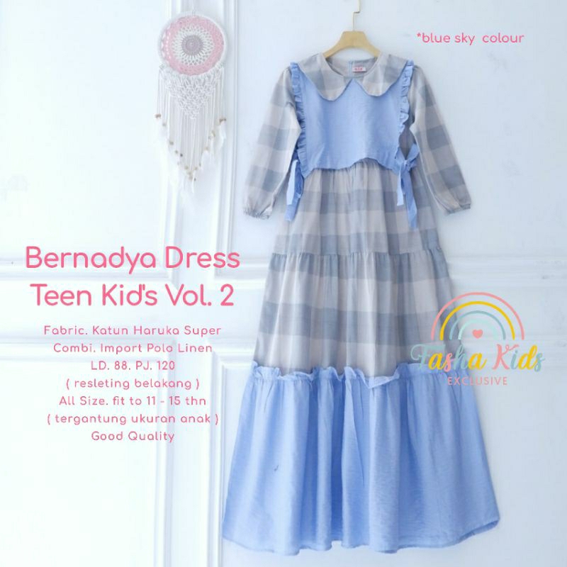Bernadya Dress Teen Kids Vol. 2 Bahan Katun Haruka Super Combi Import Polo Linen (Resleting Belakang