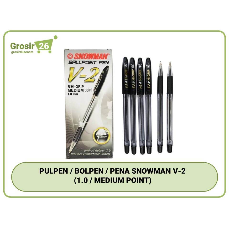 

(1 box) pulpen / bolpen / pena / pen snowman v-2 medium point 1.0 mm hitam | biru | merah