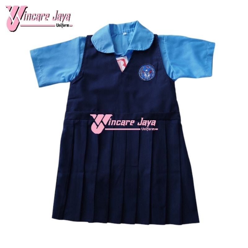 seragam TK biru Dongker perempuan plisir seragam TK biru navy perempuan