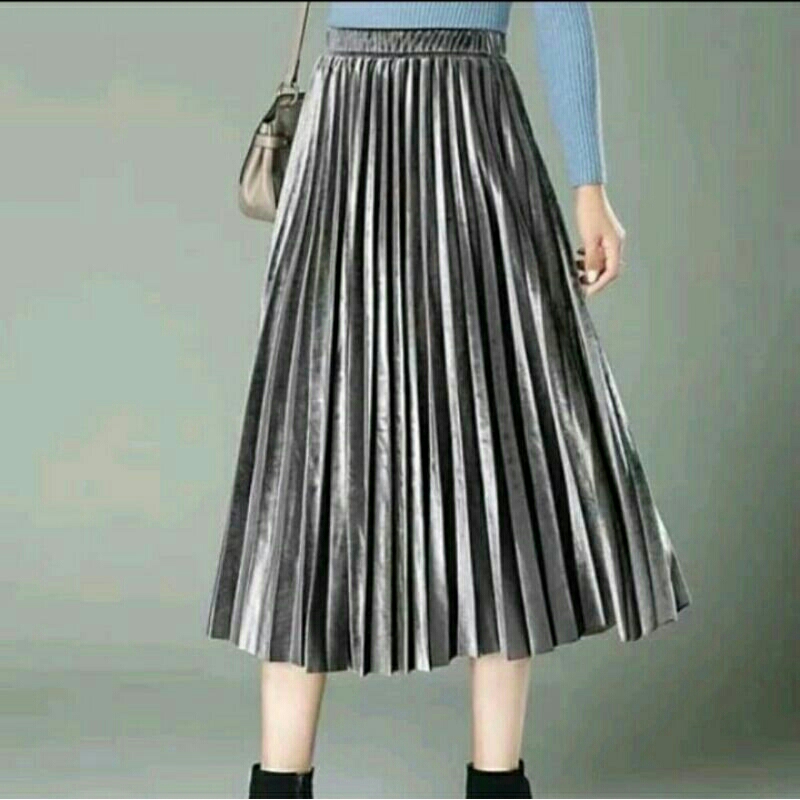 Rok Plisket Bludru Premium / Rok Plisket Bludru 7/8 / Rok Midi Plisket Bludru Premium