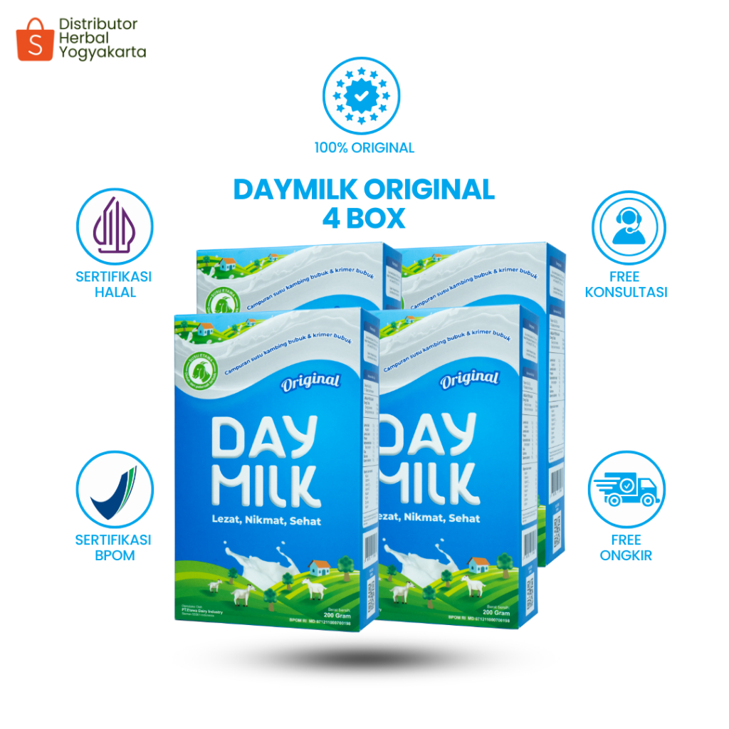 

Daymilk Rasa Original - Susu Kambing Etawa Untuk Tulang , Sendi , Pernafasan & Jantung - 4 BOX