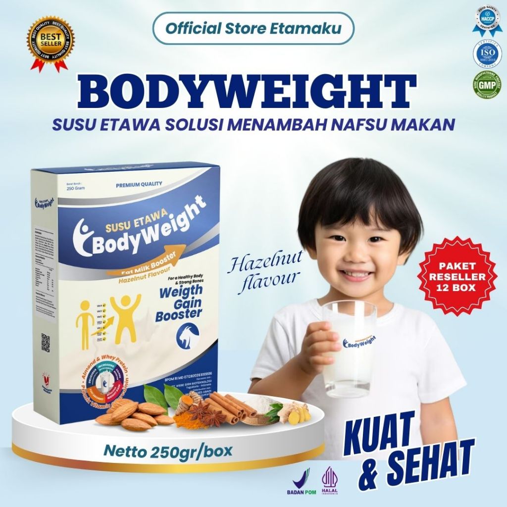 

BODYWEIGHT Susu Etawa Penambah Berat Badan dengan Whey Protein Untuk Menambah Nafsu Makan dan Masa Otot 12 Box