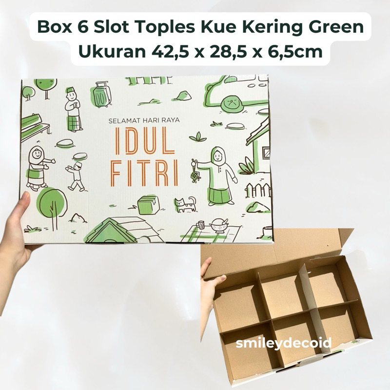 

[10PCS] Box Idul Fitri Kue Kering Green untuk 6 Sekat Slot Toples Bulat 500 gram Ukuran 42,5 x 28,5 x 6,5cmk