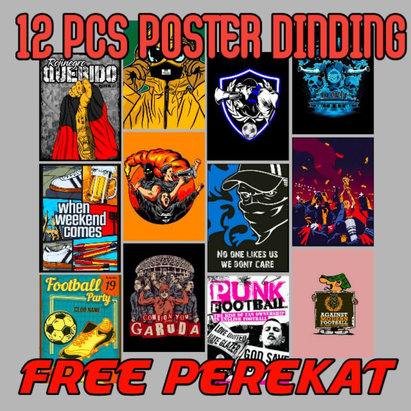 POSTER  CASUAL 12pcs POSTER DINDING CASUAL FOOTBALL uk A5