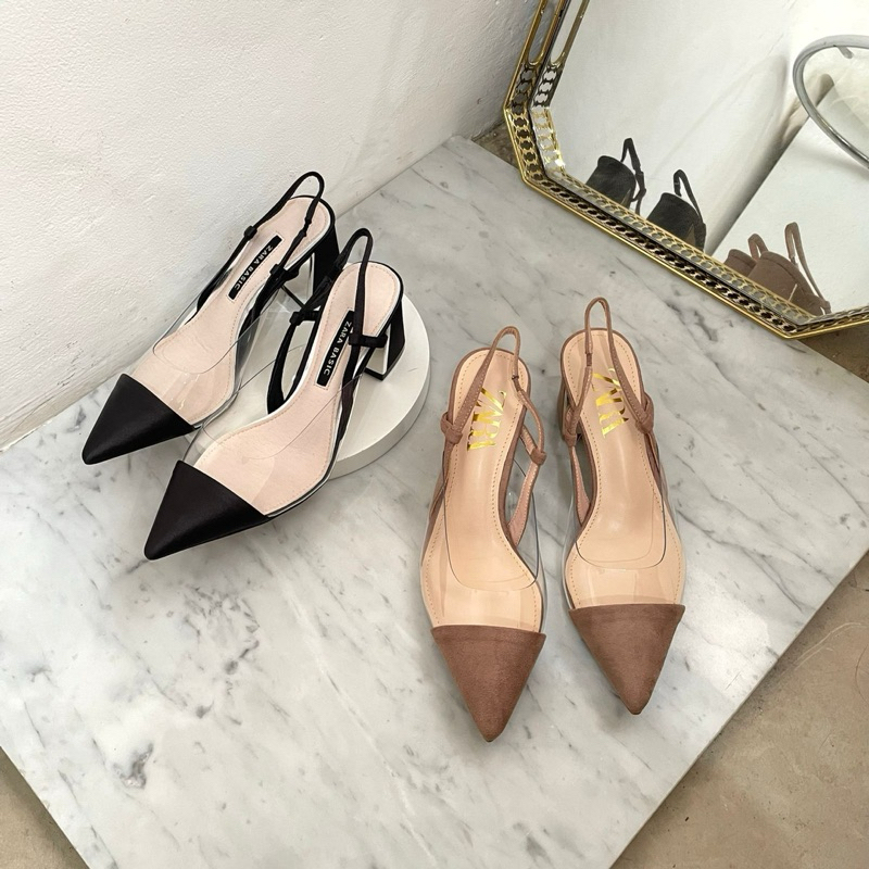 Chunky transparant high heels 7cm slingback by Zara high quality fashion shoes sepatu wanita hak tah