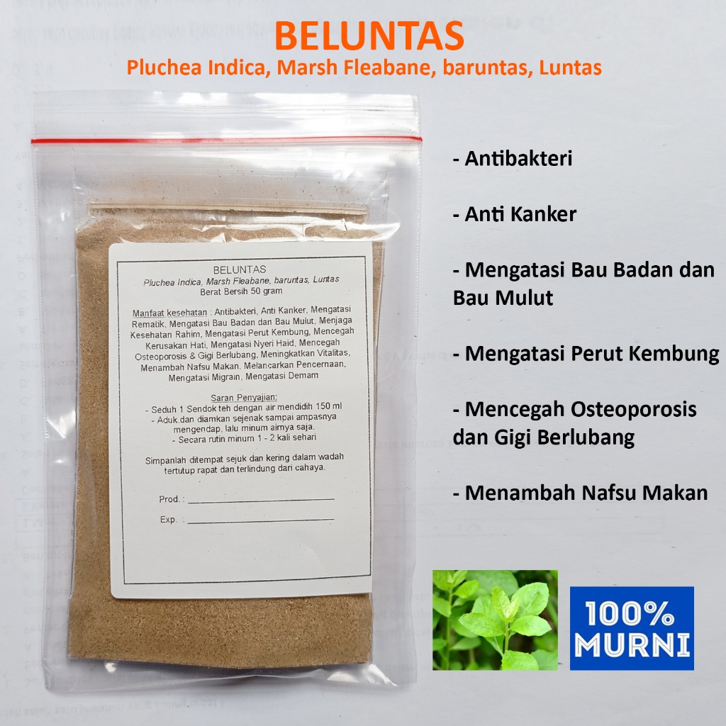 

BELUNTAS Seduh Serbuk Bubuk baruntas Rematik Osteoporosis Nyeri Haid Migrain Stamina Vitalitas