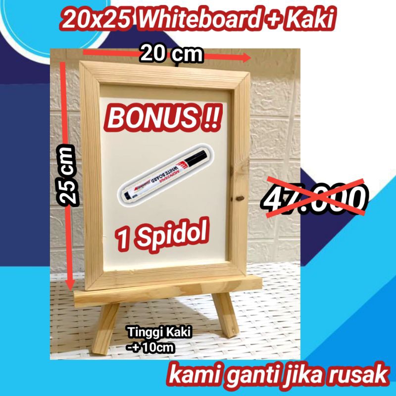 

Papan Tulis Whiteboard 20x25 + kaki (Bonus 1 Spidol)