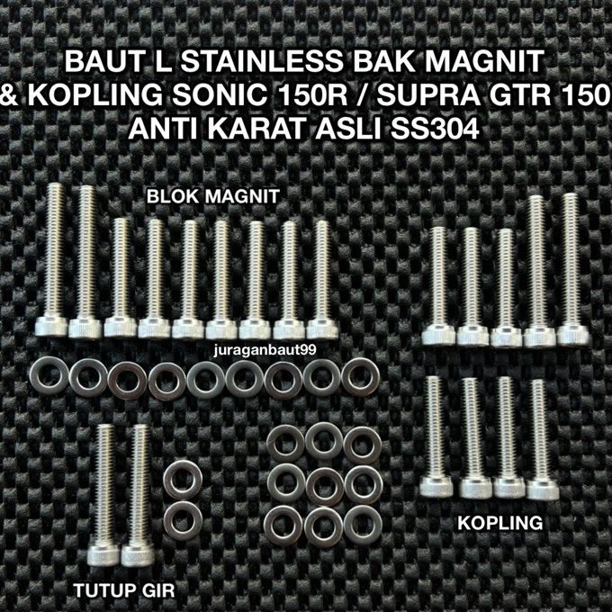 BAUT L STAINLESS BLOK BAK MAGNIT & KOPLING SUPRA GTR 150 / SONIC 150R ANTI KARAT SS304