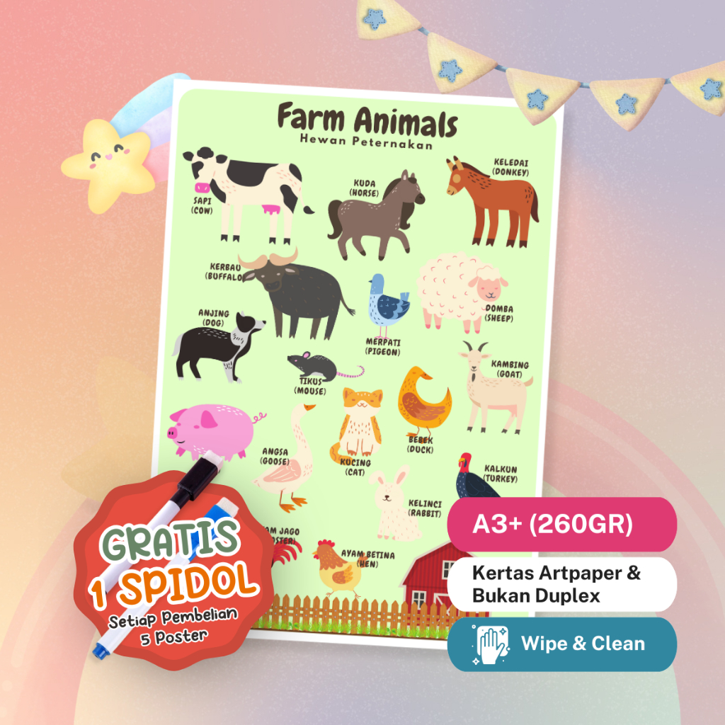POSTER LAMINASI Hewan Peliharaan / Poster Animal | Poster Edukasi Anak