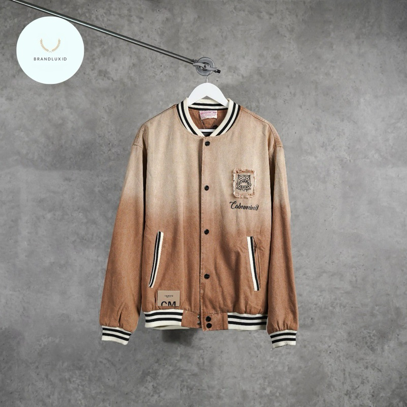 Calm Mind Monster Gradient Varsity Jacket in Brown (unisex)