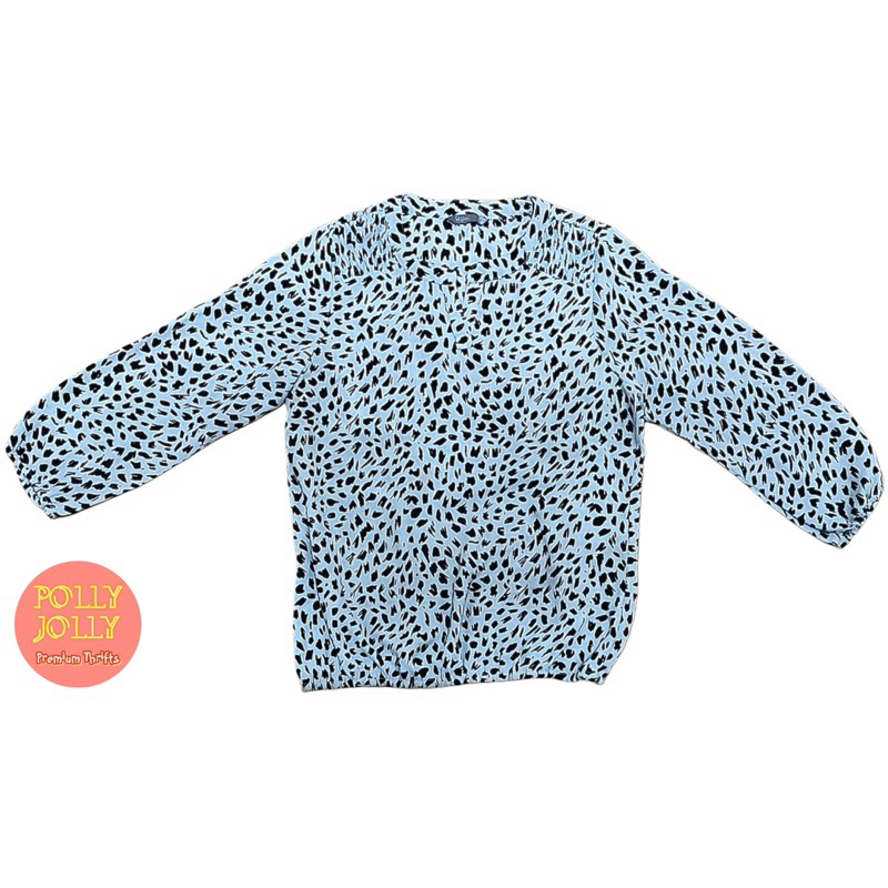 STYLES - Blouse Lengan Panjang Motif Macan Leopard Warna Biru (Preloved)