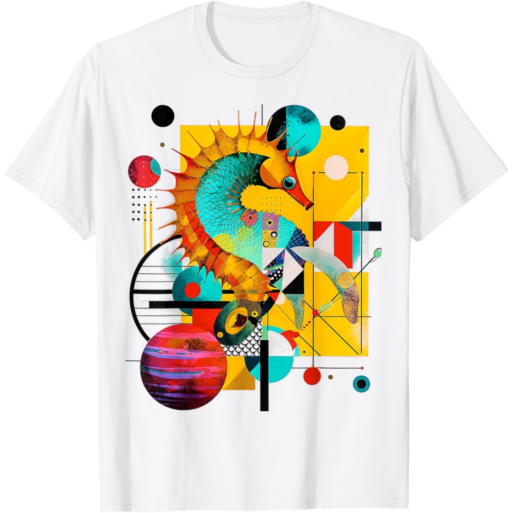 Kaos Kuda Laut Seni Hewan Abstrak Kuda Laut Grafis Geometris Kuda Laut