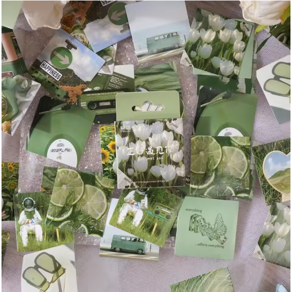 

【MAPLESOL】46PCS SHADES OF GREEN STICKER BOX AESTHETIC WORD Stickers Retro Literary Ins Plant Notes Butterfly DIY Handbook Perangko Stiker Bujo / scrapbook / journal junk / Jurnal / Buku Diary / sticker Retro / vintage / postman postcard
