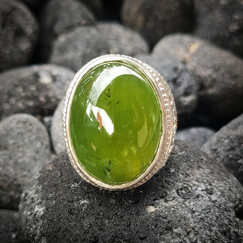 CINCIN BATU AKIK NATURAL GIOK ACEH HIJAU LUMUT SERPENTINE KODE 03278