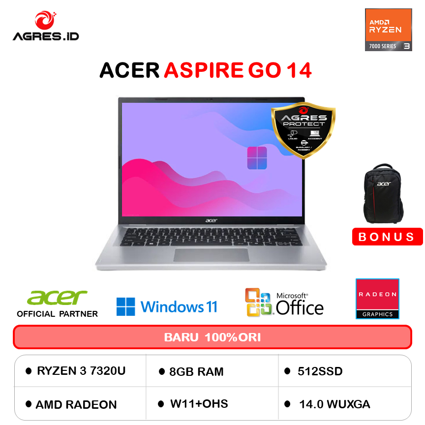 ACER ASPIRE GO 14 AG14 RYZEN 3 7320U 8GB 512GB W11+OHS 14.0WUXGA SLV -21P.R499