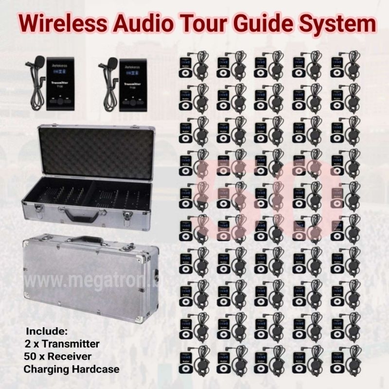 Paket Wireless Audio Tour Guide System (2 Transmitter + 50 Receiver + Koper Charging) - cocok buat Travel Umroh / Haji