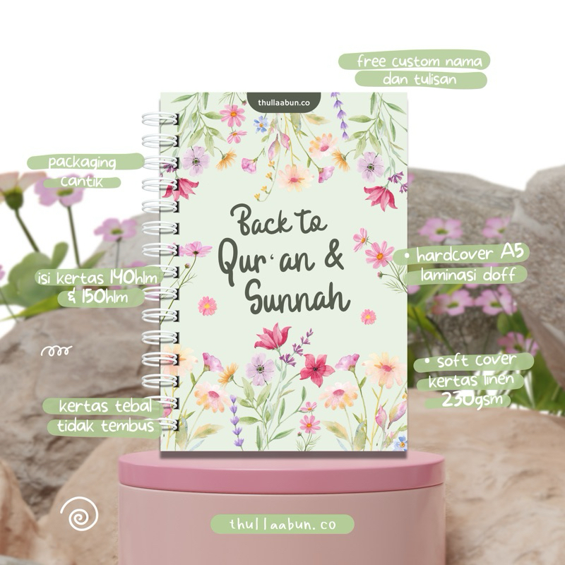 

Back to Qur’an & Sunnah | Pastel Green | Hardcover | Softcover | Custom Notebook | Muslim Gift | Hadiah Muslimh