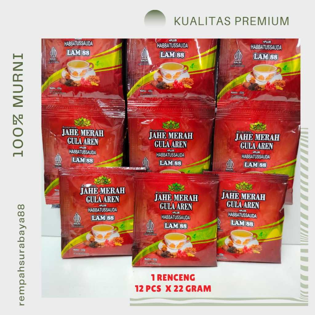 

JAHE MERAH GULA AREN PLUS HABBATUSSAUDA RENCENG ISI 12pcs