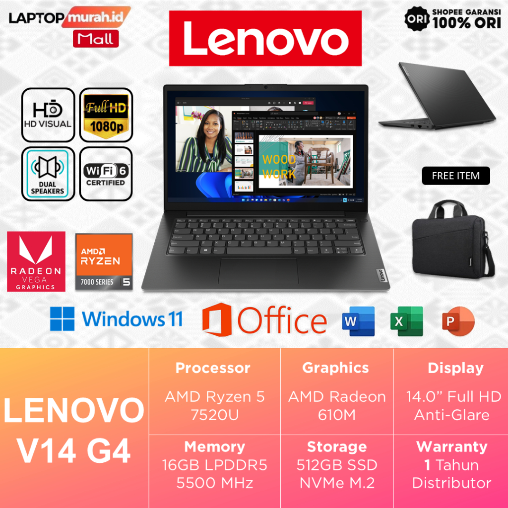 Laptop Lenovo V14 G4 Ryzen 5-7520U 16GB 512GB 14.0" Full HD Windows 11