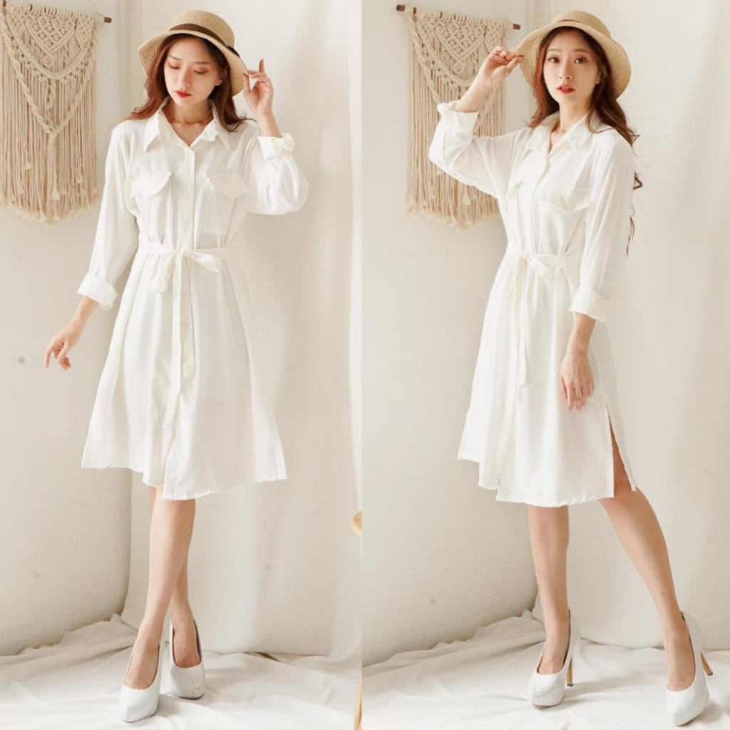 Tunik Kemeja Polos Oversize Wanita Variasi Saku Depan By Azka Collection