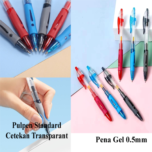 

Pulpen Standard Cetekan Transparant Pena Gel 0.5mm Alat Tulis Kantor Sekolah Pen Pencet Tinta Cair Bolpoint Polos Murah