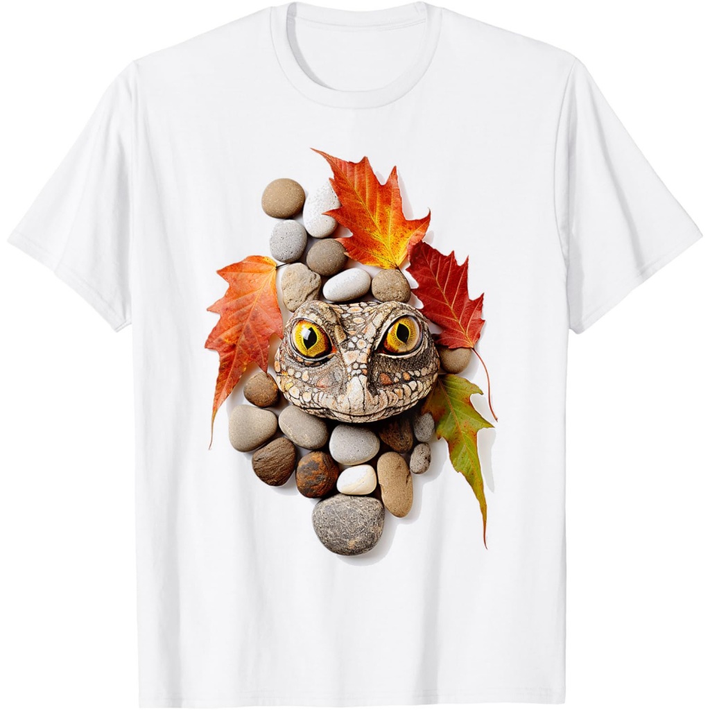 Kaos Motif Daun Musim Gugur Hewan Bunglon Bunglon