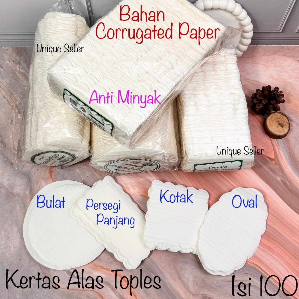 [Isi100] Kertas Alas Toples Bulat Kembang Kotak Oval Persegi Panjang Tahan Minyak Corrugated Paper