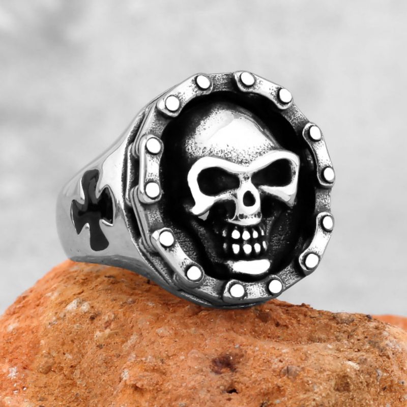 Cincin Retro Desain Tengkorak Rantai "Aldous" / Skull Chain "Aldous" (Adjustable)
