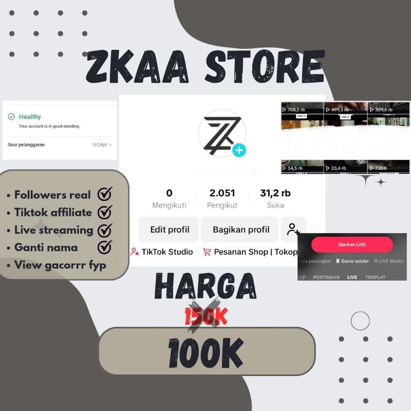 JUAL AKUN TIKTOK 1k FOLLOWERS PALING MURAH