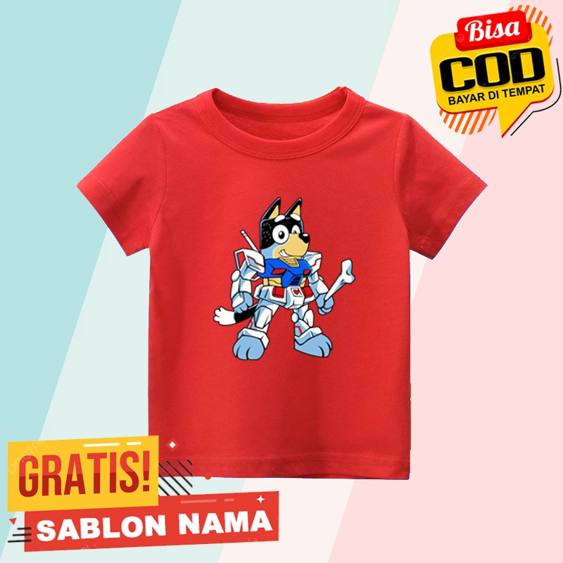Baju Kaos Anak Bluey Gundam / Kaos Anak Laki Laki & Perempuan Custom Nama Bluey Gundam