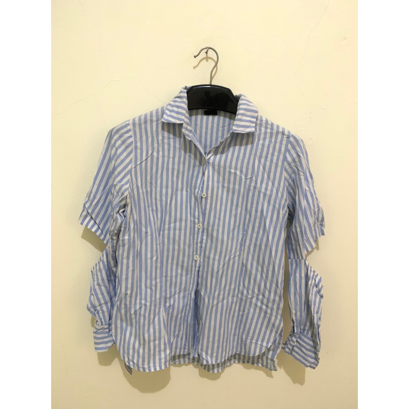 Kemeja Garis Biru Lengan Panjang