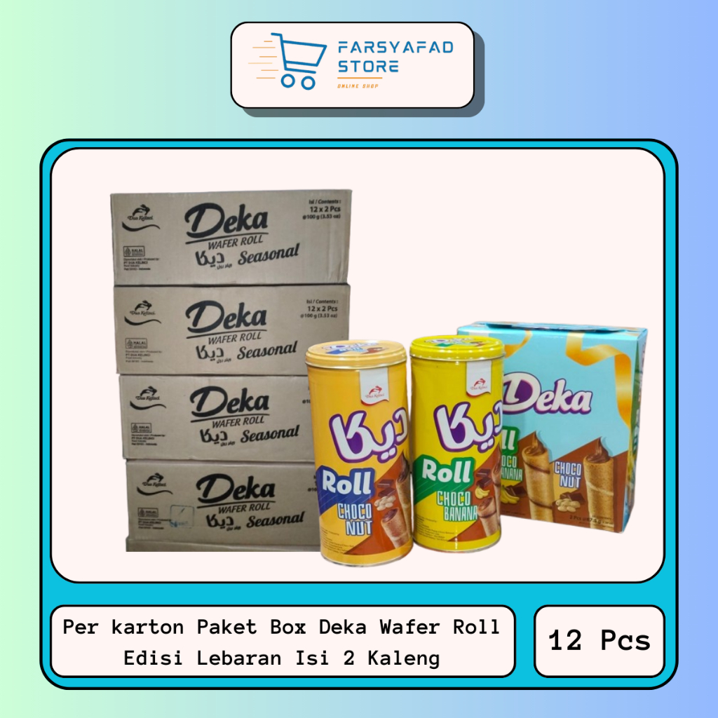 

Perdus / Kartonan Paket Box Deka Wafer Roll 12 Pcs Edisi Lebaran Isi 2 Kaleng Rasa Banana Dan Choco