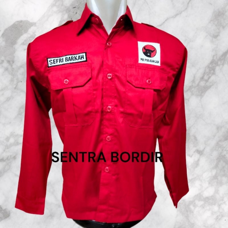 Kemeja partai PDI terbaru seragam partai PDI perjuangan Baju kemeja PDI terbaru Bordir