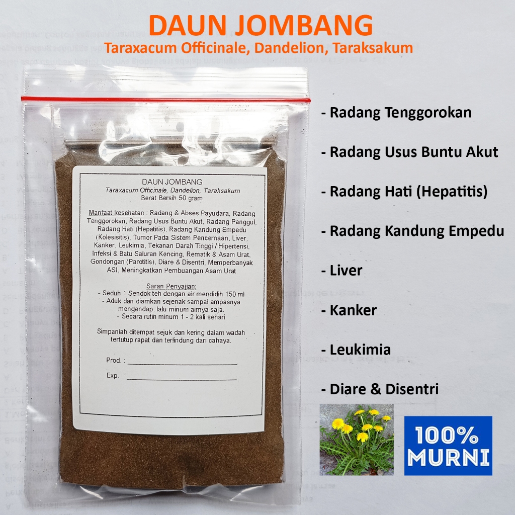 

DAUN JOMBANG Seduh Serbuk Bubuk Dandelion Leukimia Radang Payudara Tenggorokan Usus Buntu Hati Empedu