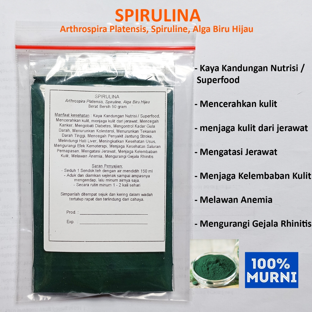 

SPIRULINA Seduh Serbuk Bubuk Stamina Vitalitas Nutrisi Super Kesehatan Usus Kemoterapi Jantung Stroke