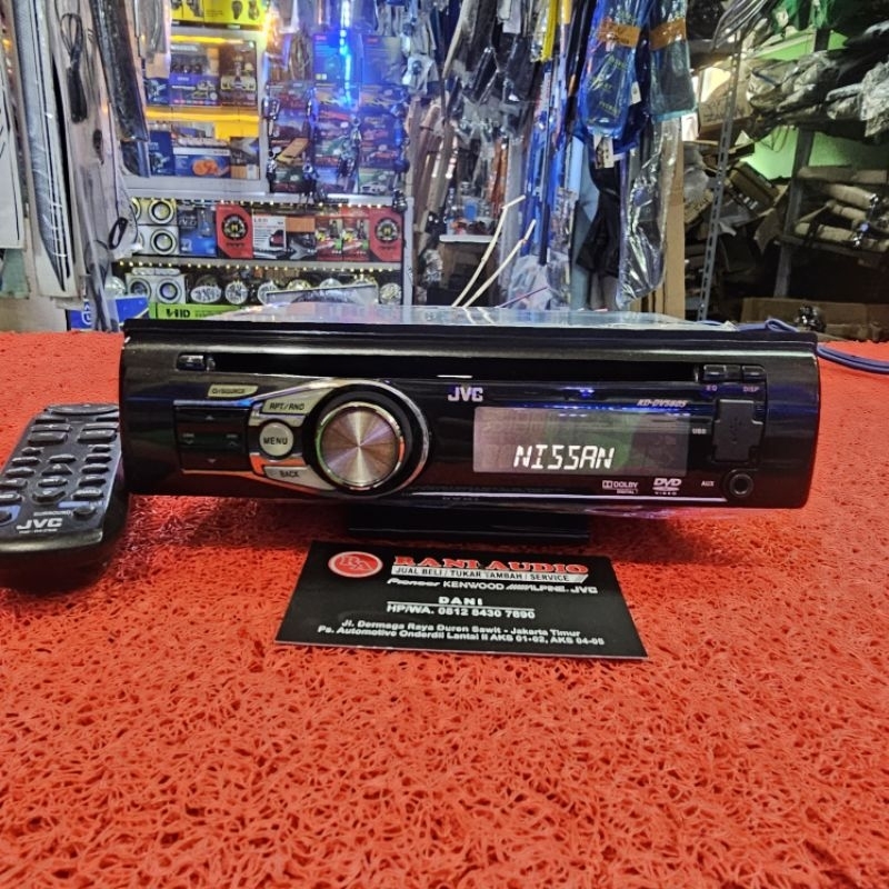 Head Unit Single Din JVC KD-DV5605N USB DVD Aux Radio FM AM sudah dipasang Bluetooth ex NISSAN