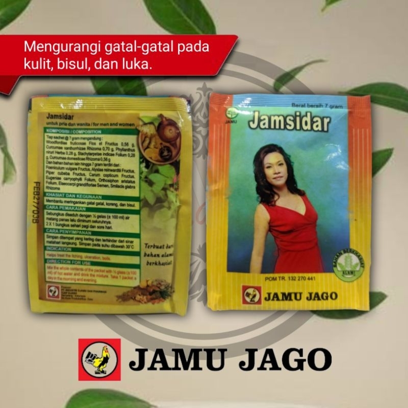 

Jamu Jago Jamsidar serbuk isi 10 sachet, Mengurangi gatal-gatal, bisul,koreng pada kulit.